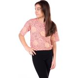 Toontoy Kız Çocuk Baskılı Bisiklet Yaka Kısa Kollu Tişört - Mercan - 10 - 11 Yaş