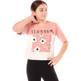 Toontoy Kız Çocuk Baskılı Bisiklet Yaka Kısa Kollu Tişört - Mercan - 12 - 13 Yaş