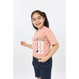 Toontoy Kız Çocuk Baskılı Bisiklet Yaka Kısa Kollu Tişört - Mercan - 13 - 14 Yaş