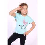 Toontoy Kız Çocuk Baskılı Bisiklet Yaka Kısa Kollu Tişört - Mint Yeşili - 3