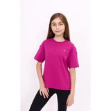 Toontoy Kız Çocuk Baskılı Bisiklet Yaka Kısa Kollu Tişört - Mürdüm - 12 - 13 Yaş