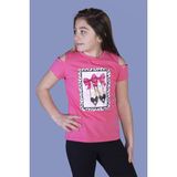Toontoy Kız Çocuk Baskılı Bisiklet Yaka Kısa Kollu Tişört - Omuzları Açık - Fuşya - 8