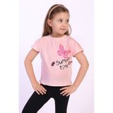 Toontoy Kız Çocuk Baskılı Bisiklet Yaka Kısa Kollu Tişört - Pudra - 4