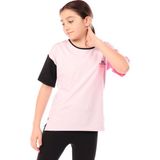 Toontoy Kız Çocuk Baskılı Bisiklet Yaka Kısa Kollu Tişört - Renk Bloklu - Açık Lila - 13 - 14 Yaş