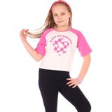 Toontoy Kız Çocuk Baskılı Bisiklet Yaka Kısa Kollu Tişört - Renk Bloklu - Fuşya - 8 - 9 Yaş