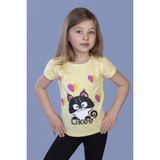Toontoy Kız Çocuk Baskılı Bisiklet Yaka Kısa Kollu Tişört - Sarı - 6