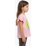 Toontoy Kız Çocuk Baskılı Bisiklet Yaka Kolu Fırfırlı Tişört 25008 - Pembe - 5 Yaş