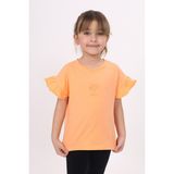 Toontoy Kız Çocuk Baskılı Bisiklet Yaka Kolu Fırfırlı Tişört - Turuncu - 5