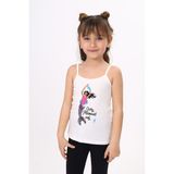 Toontoy Kız Çocuk Baskılı Düz Yaka Askılı Tişört - Ekru - 4 Yaş