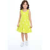 Toontoy Kız Çocuk Baskılı Elbise - 4 Yaş - Açık Yeşil