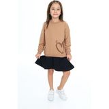 Toontoy Kız Çocuk Baskılı Elbise - 5 Yaş - Kahverengi