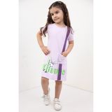 Toontoy Kız Çocuk Baskılı Elbise - 6 Yaş - Açık Lila