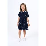 Toontoy Kız Çocuk Baskılı Elbise Lacivert Renkli Polo Yaka Detaylı Şık Stil - 2 Yaş