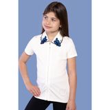 Toontoy Kız Çocuk Baskılı Gömlek Yaka Fermuarlı Kısa Kollu Tişört - Ekru - 8 - 9 Yaş