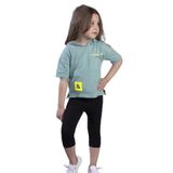 Toontoy Kız Çocuk Baskılı Kapüşonlu Kanguru Cepli Taytlı Takım Yeşil 8 YAŞ