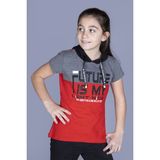 Toontoy Kız Çocuk Baskılı Kapüşonlu Kısa Kollu Tişört - Kırmızı - 8