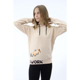 TOONTOY Kız Çocuk Baskılı Kapüşonlu Sweatshirt, 10-11 Yaş, 22515, Bej, kız-çocuk