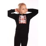 TOONTOY Kız Çocuk Baskılı Kapüşonlu Sweatshirt, 10 Yaş, 22438, Siyah, kız-çocuk