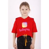 Toontoy Kız Çocuk Baskılı Kapüşonlu T-Shirt - 6 - Kırmızı