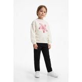 Toontoy Kız Çocuk Baskılı Karyoka Dikişli Sweatshirt - Ekru - 8 Yaş