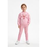 Toontoy Kız Çocuk Baskılı Karyoka Dikişli Sweatshirt - Pembe - 7 Yaş