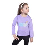Toontoy Kız Çocuk Baskılı Kol Ucu Lastikli Sırtı Nakış Detaylı Tişört Lila 4 YAŞ