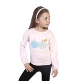 Toontoy Kız Çocuk Baskılı Kol Ucu Lastikli Sırtı Nakış Detaylı Tişört Pudra 1 YAŞ