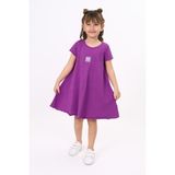 Toontoy Kız Çocuk Baskılı Oversize Bisiklet Yaka Kısa Kollu Elbise - - 3 - Mor