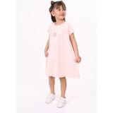 Toontoy Kız Çocuk Baskılı Oversize Bisiklet Yaka Kısa Kollu Elbise - - 5 - Pudra