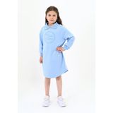Toontoy Kız Çocuk Baskılı Oversize Polo Yaka Uzun Kollu Elbise - 6 - 7 Yaş - Mavi
