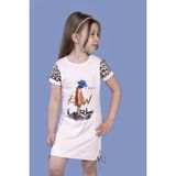 Toontoy Kız Çocuk Baskılı Regular Fit Bisiklet Yaka Kısa Kollu Elbise - Garni & Bağcık Detaylı - 5 - Pudra
