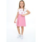 Toontoy Kız Çocuk Baskılı Regular Fit Bisiklet Yaka Kısa Kollu Elbise - Renk Bloklu - 3 - Gül Kurusu