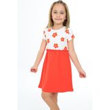 Toontoy Kız Çocuk Baskılı Regular Fit Bisiklet Yaka Kısa Kollu Elbise - Renk Bloklu - 3 - Kırmızı