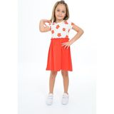 Toontoy Kız Çocuk Baskılı Regular Fit Bisiklet Yaka Kısa Kollu Elbise - Renk Bloklu - 4 Yaş - Kırmızı