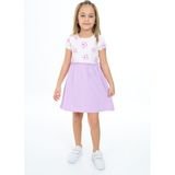 Toontoy Kız Çocuk Baskılı Regular Fit Bisiklet Yaka Kısa Kollu Elbise - Renk Bloklu - 5 - Lila