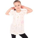 Toontoy Kız Çocuk Baskılı Regular Fit Bisiklet Yaka Kısa Kollu Fırfırlı Elbise - A Pileli - 4 Yaş - Ekru
