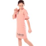 Toontoy Kız Çocuk Baskılı Regular Fit Gömlek Yaka Fermuarlı Kısa Kollu Elbise - Yırtmaç Detaylı & - 10 - 11 - Mercan