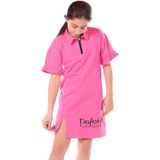 Toontoy Kız Çocuk Baskılı Regular Fit Gömlek Yaka Fermuarlı Kısa Kollu Elbise - Yırtmaç Detaylı & - 13 - 14 Yaş - Fuşya