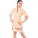 Toontoy Kız Çocuk Baskılı Regular Fit Gömlek Yaka Fermuarlı Kısa Kollu Elbise - Yırtmaç Detaylı & - 8 - 9 - Bej