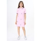 Toontoy Kız Çocuk Baskılı Regular Fit Polo Yaka Düğmeli Kısa Kollu Elbise - Kuşaklı & - 13 - 14 Yaş - Açık Pembe