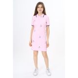 Toontoy Kız Çocuk Baskılı Regular Fit Polo Yaka Düğmeli Kısa Kollu Elbise - Kuşaklı