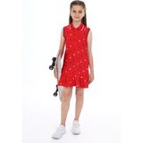 Toontoy Kız Çocuk Baskılı Regular Fit Polo Yaka Düğmeli Kolsuz Elbise - 10 - 11 - Kırmızı