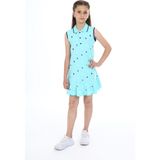 Toontoy Kız Çocuk Baskılı Regular Fit Polo Yaka Düğmeli Kolsuz Elbise - 6 - 7 Yaş - Su Yeşili