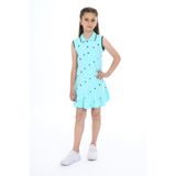 Toontoy Kız Çocuk Baskılı Regular Fit Polo Yaka Düğmeli Kolsuz Elbise -
