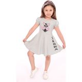 Toontoy Kız Çocuk Baskılı Relax Fit Bisiklet Yaka Kısa Kollu Elbise - 2 Yaş - Gri