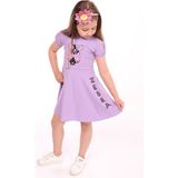 Toontoy Kız Çocuk Baskılı Relax Fit Bisiklet Yaka Kısa Kollu Elbise - 2 Yaş - Lila