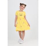 Toontoy Kız Çocuk Baskılı Relax Fit Bisiklet Yaka Kısa Kollu Elbise - - 3 - Sarı