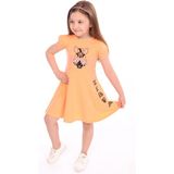 Toontoy Kız Çocuk Baskılı Relax Fit Bisiklet Yaka Kısa Kollu Elbise - 4 Yaş - Turuncu
