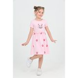 Toontoy Kız Çocuk Baskılı Relax Fit Bisiklet Yaka Kısa Kollu Elbise - - 5 - Açık Pembe