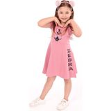 Toontoy Kız Çocuk Baskılı Relax Fit Bisiklet Yaka Kısa Kollu Elbise - 9 Ay - Gül Kurusu
